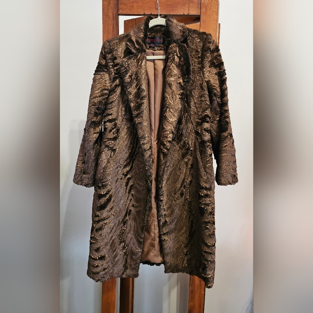 Simon Chang Faux Fur Copper Colored Coat Size 4